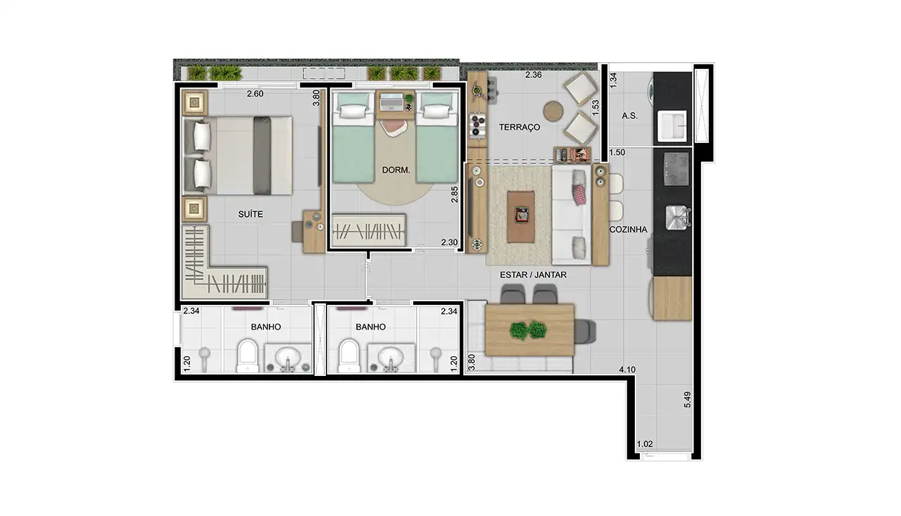 58 a 69m² - 2 dorms.