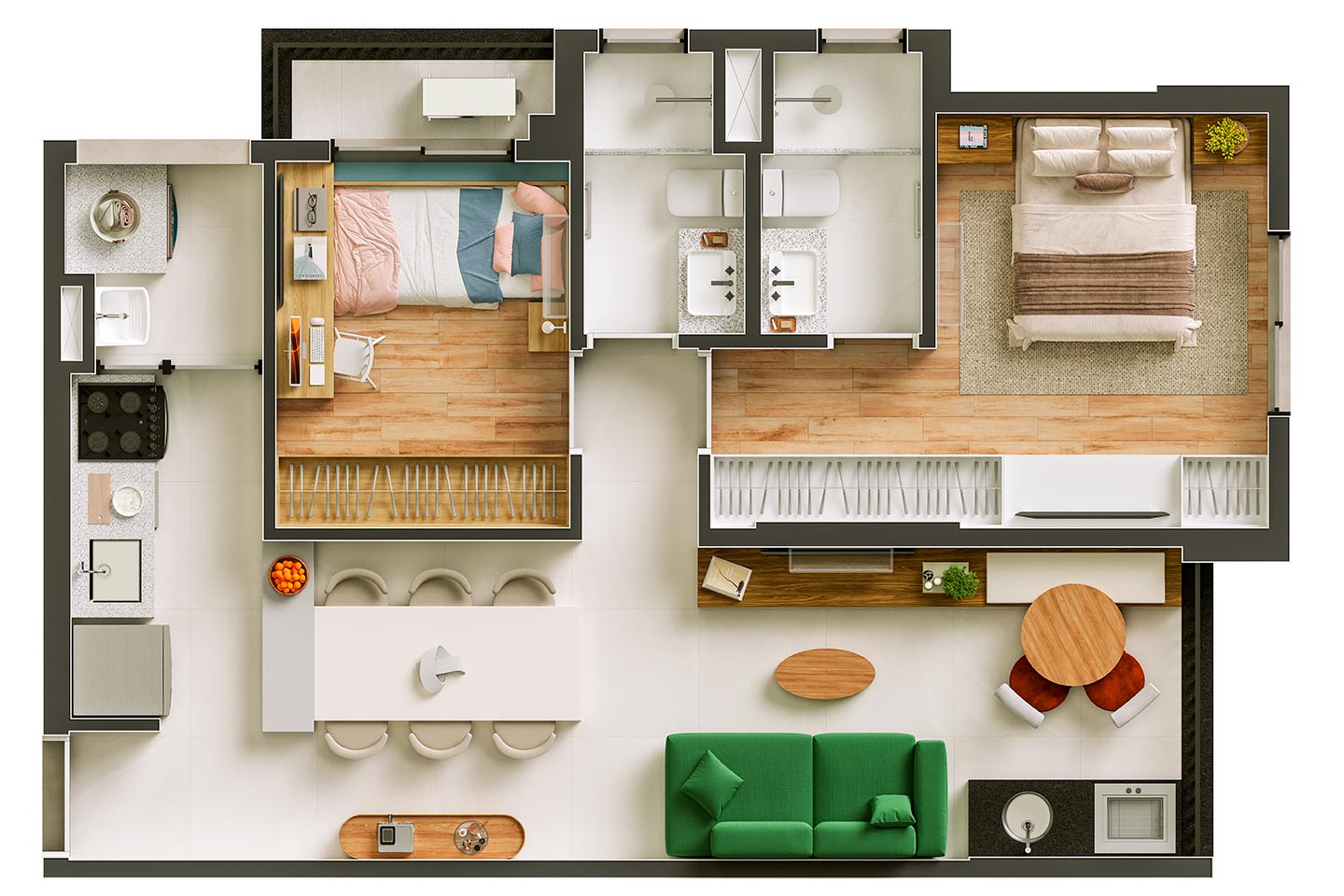 60,42m² - Apto. Tipo - 2 dorms. (1 suíte) - Torre B